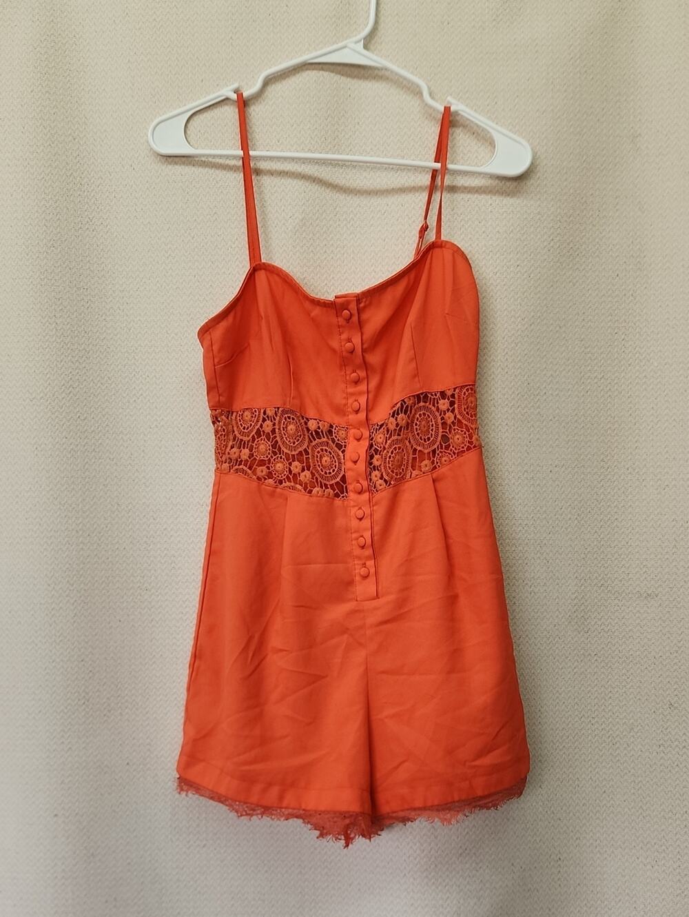Ark & Co Bright Orange Lace-Trim Romper